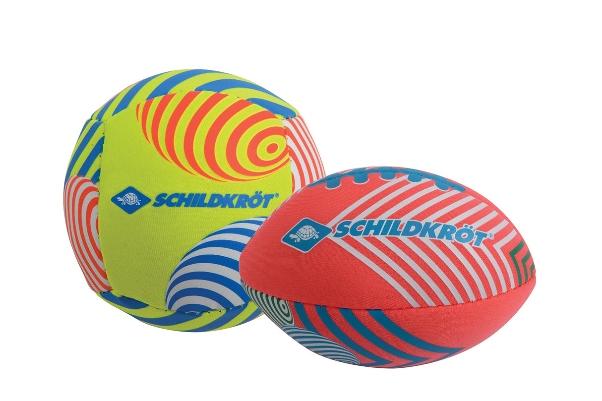 Schildkröt Pack de 2 Mini Balones, 1 Balon de Volley y 1 Balon de Fútbol Americano, Ø 9 cm, Antideslizante y Resistente al Agua Salada, Ideal para la Playa, 970347