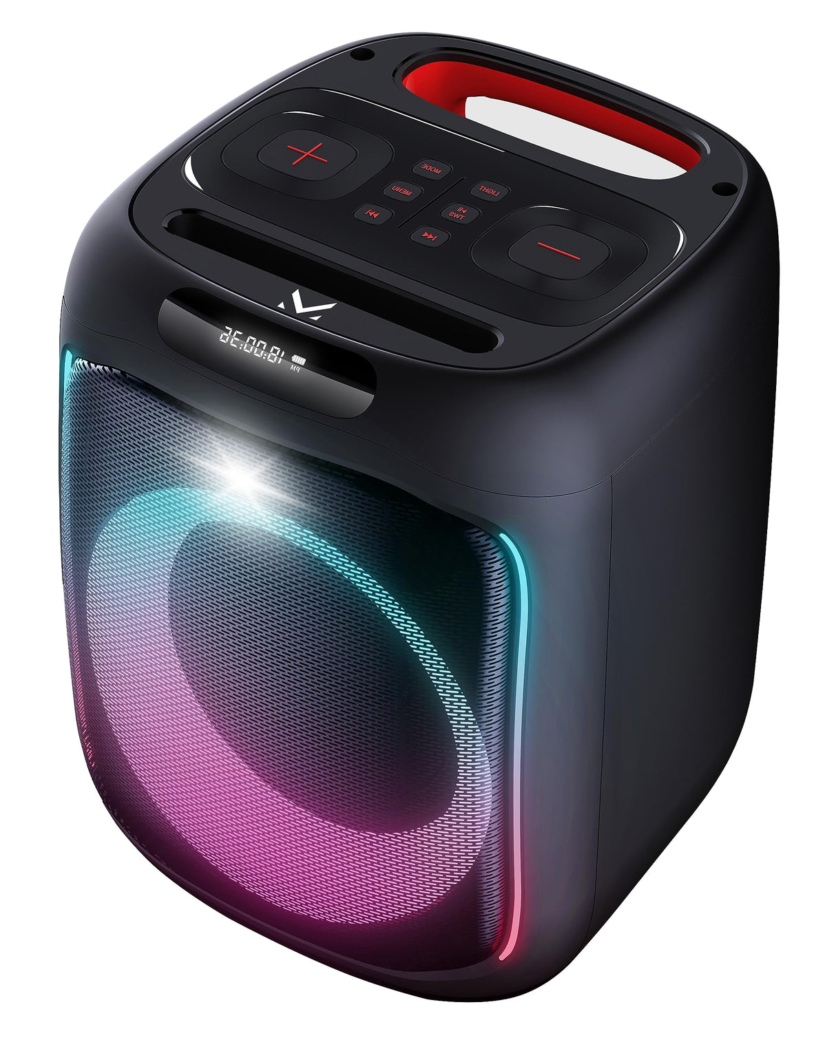 MAJESTIC Fire 12 - Altavoz Bluetooth, Luces LED Multicolor, entradas USB/MicroSD/AUX-IN/Mic, micrófono de Cable Incluido, batería Recargable, TWS, asa de Transporte