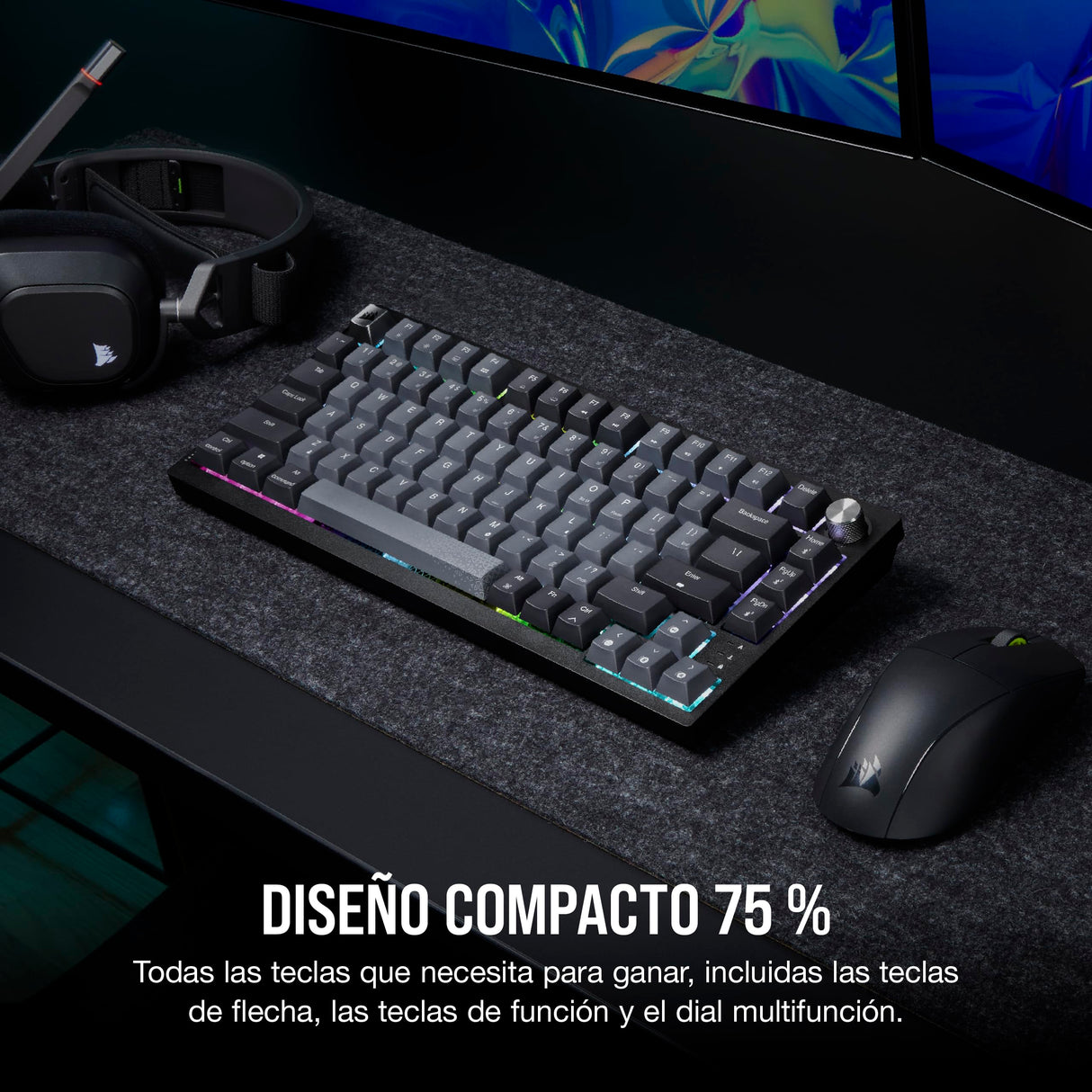 CORSAIR K65 PLUS WIRELESS 75% RGB Teclado Mecánico para Juegos Intercambiable en Caliente - Interruptores Lineales Rojos CORSAIR MLX Prelubricados - Insonorización - Teclados PBT - QWERTY ES - Negro