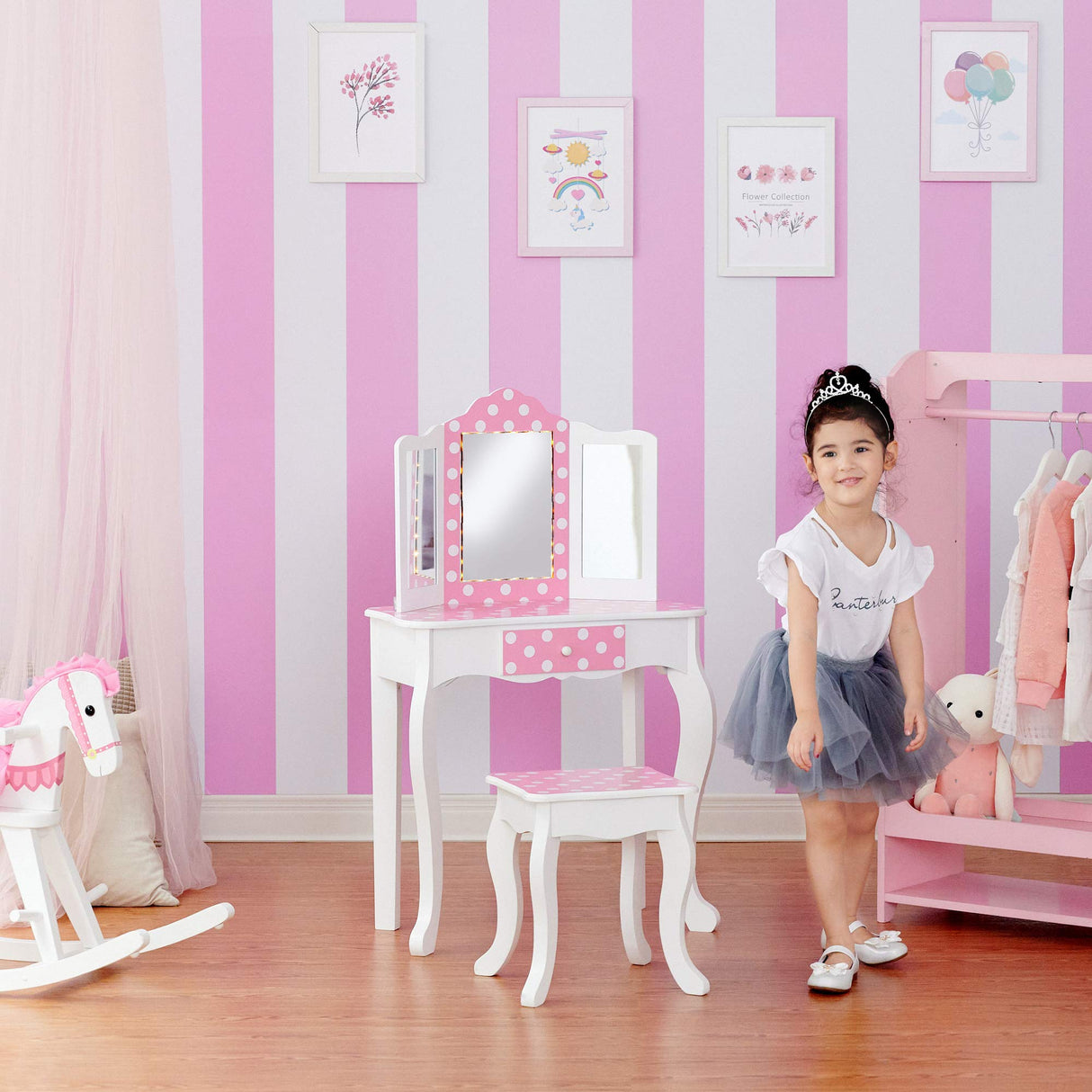 Fantasy Fields Teamson Kids Juego De Tocador Rosa con Espejo Y Luces Tocador Madera TD-11670FL