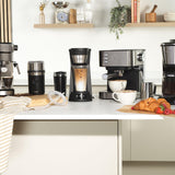 Salter - Máquina de café expreso manual con espumador de leche, compatible con café molido, bomba de presión italiana de 15 barras, tanque de agua desmontable de 1,6 l, incluye cuchara medidora,