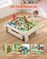 VEVOR Mesa de Actividad de Tren 100 Piezas de Madera 79x64x33 cm Mesa de Juegos de Tren Circuito de Ferroviarias Juguetes Creativos con Cajón Rodante de Almacenamiento para Facilitar Organización