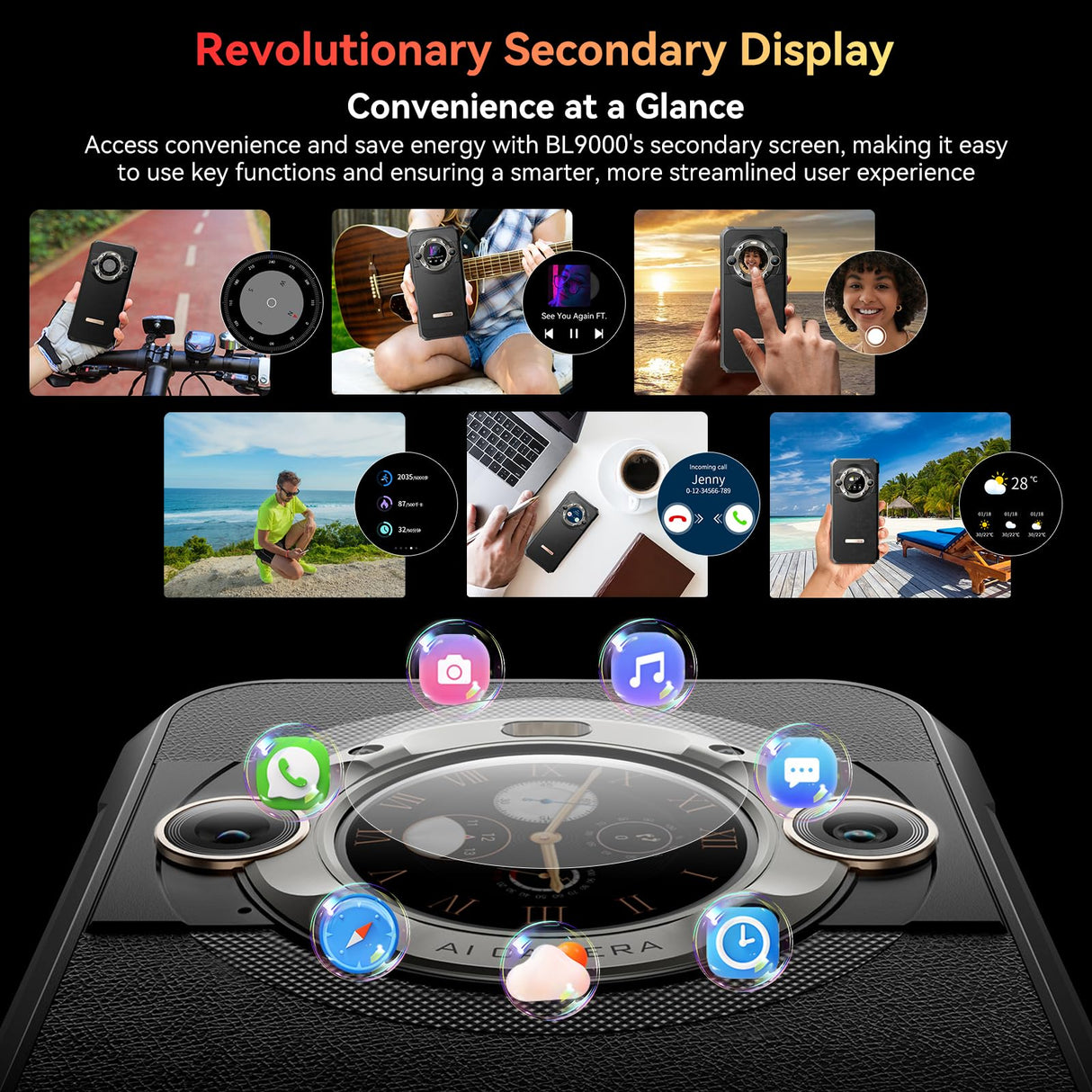 Blackview BL9000 - Teléfono móvil irrompible, 5G, doble pantalla 24 GB, 512 GB, Dimensity 8020/GPU 9 Core, 6,78 pulgadas, FHD+/120Hz, 50MP+50MP, 8800mAh/120W, Android13 Smartphone Gaming, WIFI 6/GPS