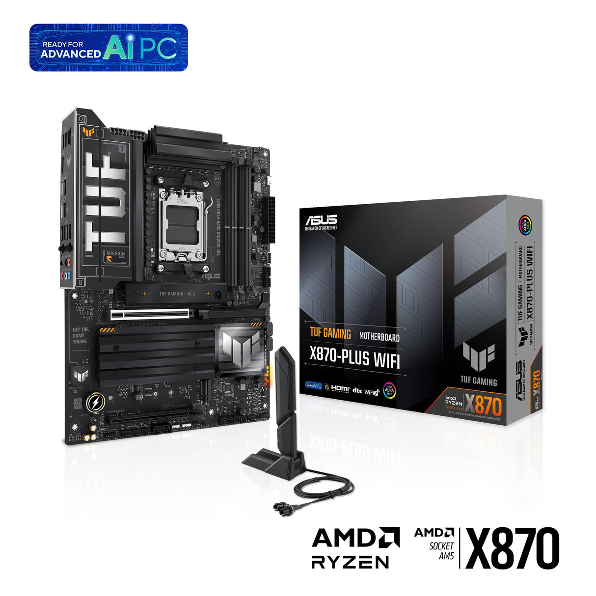 ASUS TUF Gaming X870-PLUS WiFi - Placa Base AMD ATX, 16+2+1(80A) etapas de Potencia, DDR5, PCIe 5.0 Compatible con GPU de última generación, 4X M.2, WiFi 7, USB4, USB 20 Gbps con PD Fast Charge