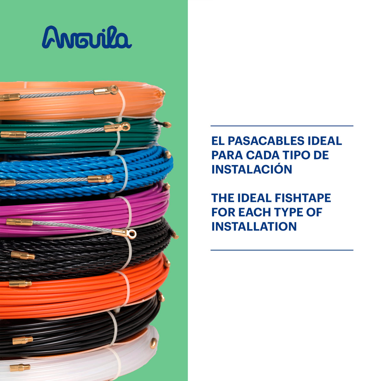 Anguila Max| Guía Pasacables| Fibra de Vidrio Reforzada| Nylon| Terminales Mixtos| Color Verde| Diámetro 3mm| 22 metros