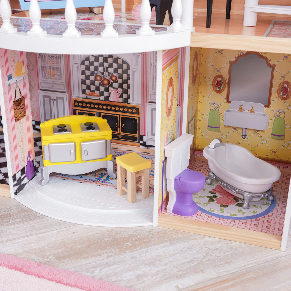 KidKraft Casa de muñecas de Madera Magnolia Mansion para muñecas con Muebles y Accesorios incluidos, Casita de Juguete con Ascensor y balcón, 3 Niveles de Juego, Juguetes niños y niñas 3 años (65907)