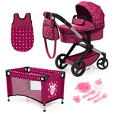 Bayer Design 17067AB Cochecito de muñeca XEO, Convertible, Regulable en Altura, Cuna de Viaje, Bolsa, Saco de Dormir, Accesorios