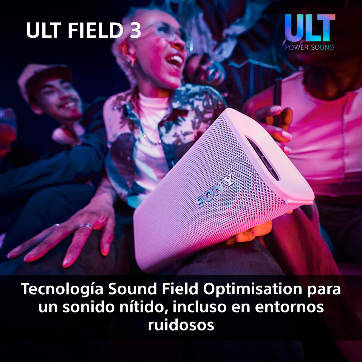 Sony ULT Field 3 - Altavoz Bluetooth portátil con ULT Power Sound, batería de 24 Horas, IP67, Resistente al Agua, al Polvo y a los Golpes, Correa Desmontable para el Hombro, Compacto - Negro