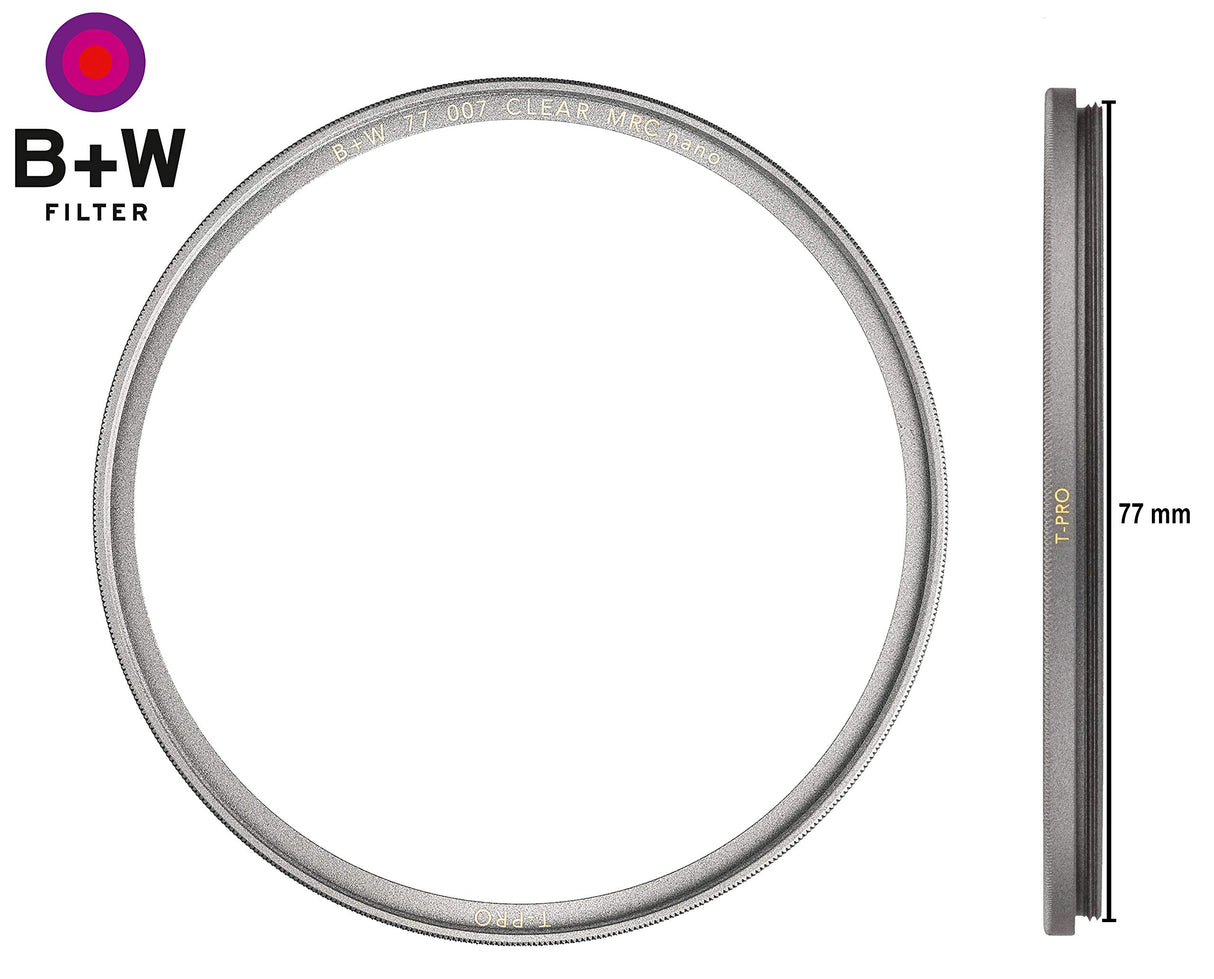 B+W 007 Filtro de protección, Filtro Transparente (77 mm, T-Pro, Acabado Titanio, MRC Nano, 16 Veces Recubierto, superfino, Premium)