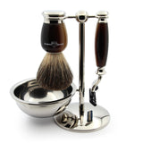 Edwin Jagger S81M582BAMZ Set de Afeitado Clásico Imitación Cuerno Ligero y Níquel con Cazoleta con Brocha de Afeitar de Tejón Puro y Maquinilla Mach 3 para Crema o Jabón de Afeitar para Hombre