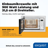 Exquisit® Microondas Combi de Encastre con Marco, 25L, 900W, Grill 1100W, 10 Niveles de Potencia en Función Convección, Acabado Acero Inox, Display Digital, Plato 31,5Cm, Medidas 38,2x59,5x1,9 Cm.