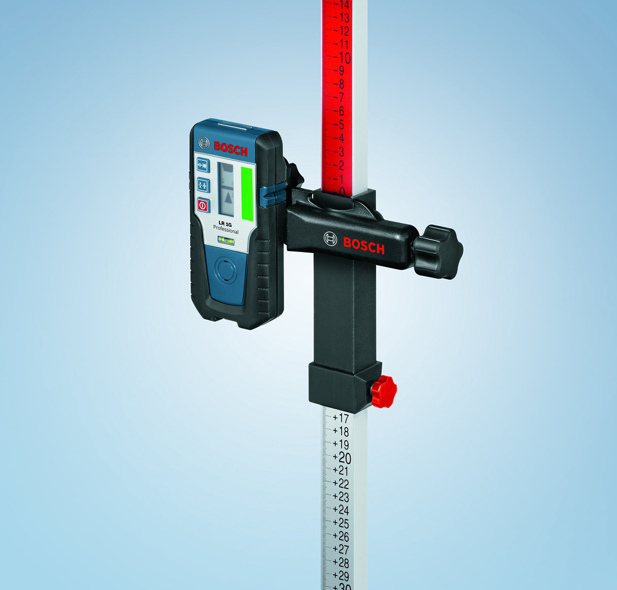 Bosch Professional Receptor láser LR 1 G (haz láser verde, 1 batería de 9 V, alcance 0–200 m)