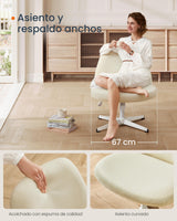 SONGMICS HOME Silla de Oficina, Estilo Contemporáneo con Base en Cruz, Asiento Ancho y Cómodo, Altura Ajustable, Silla Giratoria, Tela de Lino de Algodón, Blanco Crema OBG046W01