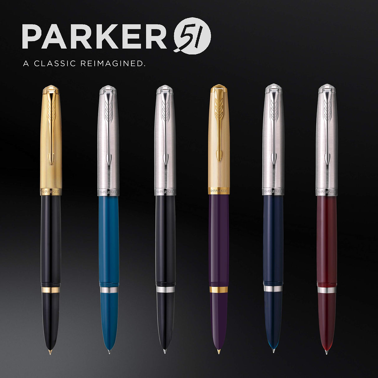 Parker 51 pluma estilográfica | cuerpo de lujo de color ciruela con adorno dorado | plumín fino de 18 K con cartucho de tinta negra | estuche de regalo