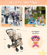 Bayer Chic 2000® Cochecito para muñecas Linus Duo – Osos Beige – Cochecito Doble Plegable – Mango Ajustable 50 – 82 cm – Muñecas de hasta 50 cm – 4-8 años