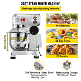 VEVOR Batidora Amasadora 30 L, Amasadoras Repostería Profesional, de Acero Inoxidable, Batidora Amasadora Repostería Multifuncional de Pan, con 3 Velocidades Ajustables, 3 Accesorios de Mezcla