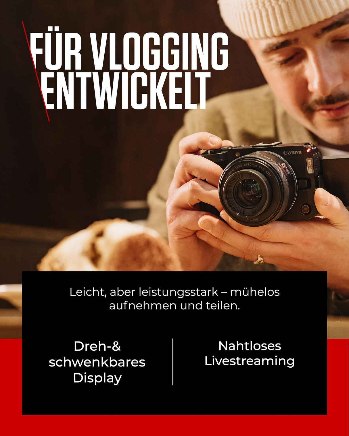 Canon EOS R50 V Kit para Creadores de Contenido - Cámara de Vlogging Compatible con Objetivos Canon RF | Ideal para Vlogs, Viajes | Conexión Bluetooth