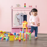 Relaxdays Perchero Infantil, 5 Compartimentos, Colgador de Ropa Niñas, con Gancho y Espejo, 107 x 97,5 x 61 cm, Rosa, Tablero de Fibras