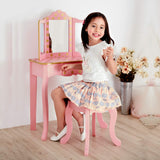 Teamson Kids Mesa de Tocador Rosa de Madera con Espejo y Taburete TD-11670L