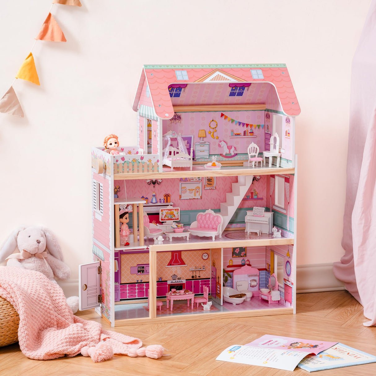 ROBUD Casa de muñecas de Madera para niños, casa de muñecas Regalo para niñas y niños de 3, 4, 5, 6 años