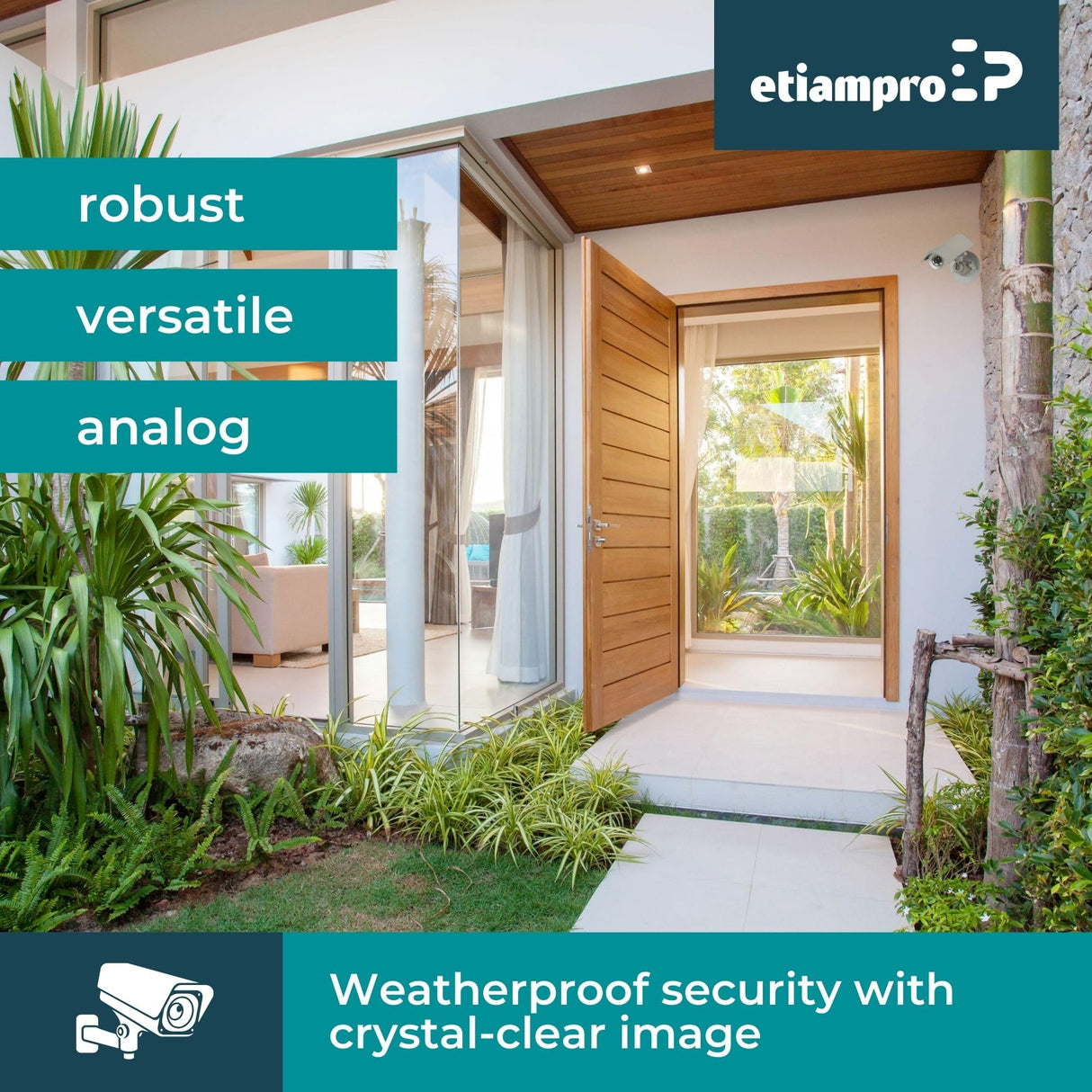 EtiamPro Cámara de vigilancia analógica, cámara de Seguridad para Exteriores, cámara Bala, Impermeable, Resistente a la Intemperie, 750 líneas de TV, cilíndrica, Cable único para alimentación y señal