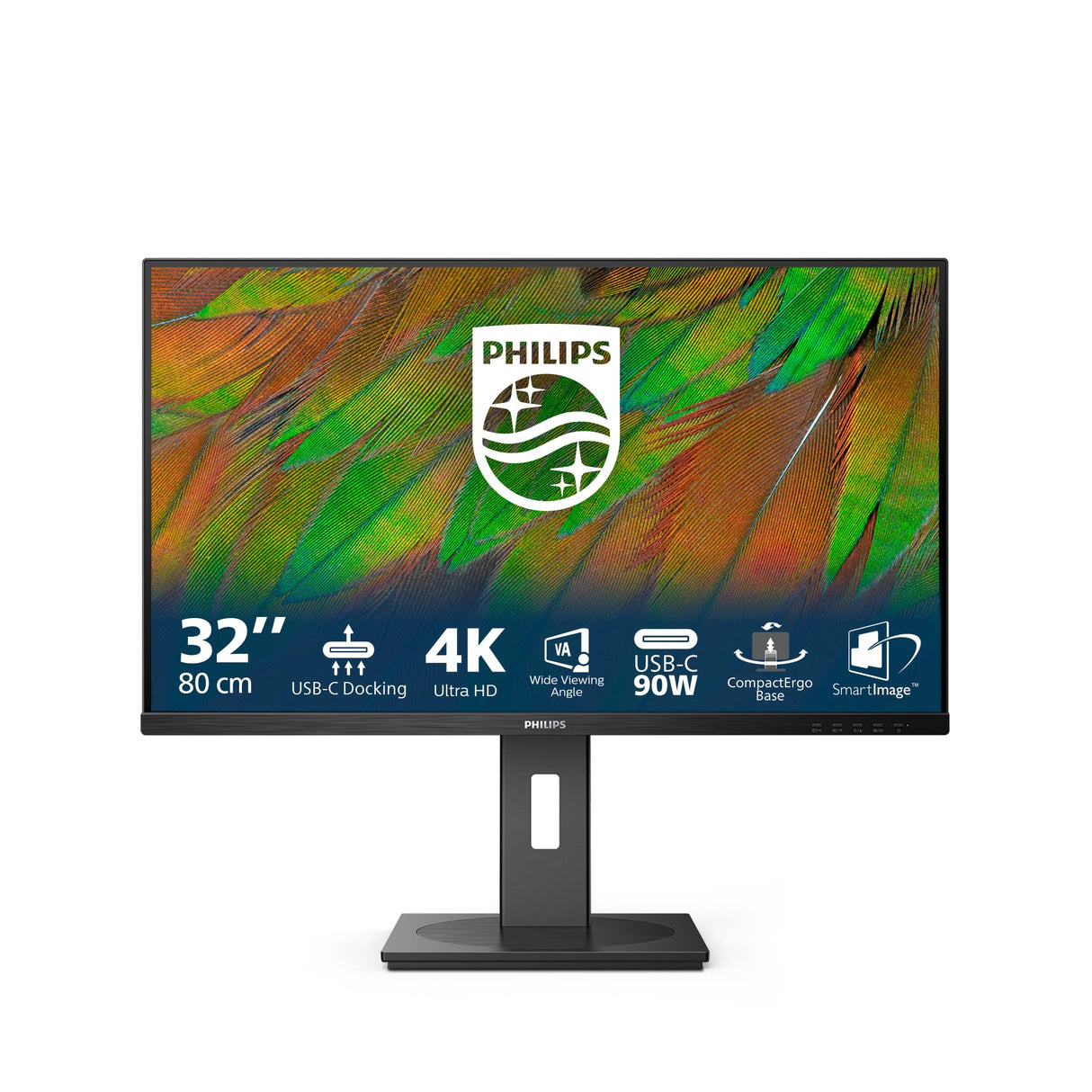 Philips 32B1U3900 Monitor 32" UHD, WLED, 60Hz, VA, 4 ms GtG, TUV Eye Comfort, Altavoces, Altura Ajustable (3840x2160, 2X HDMI 2.0, 1x DP 1.4, USB-C) Negro