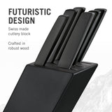 Victorinox Swiss Modern Soporte para 6 cuchillos, incluyendo 5 cuchillos de cocina y 1 tenedor, fabricado en madera de haya lacada en negro