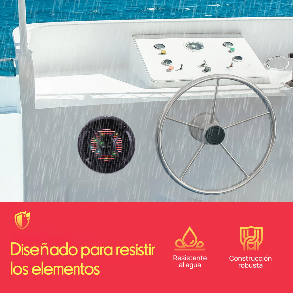 Pyle par de Altavoces Marinos de 6.5”, 250V, Sonido Estereo, Duales, Exteriores, Resistentes al Agua y a la Intemperie
