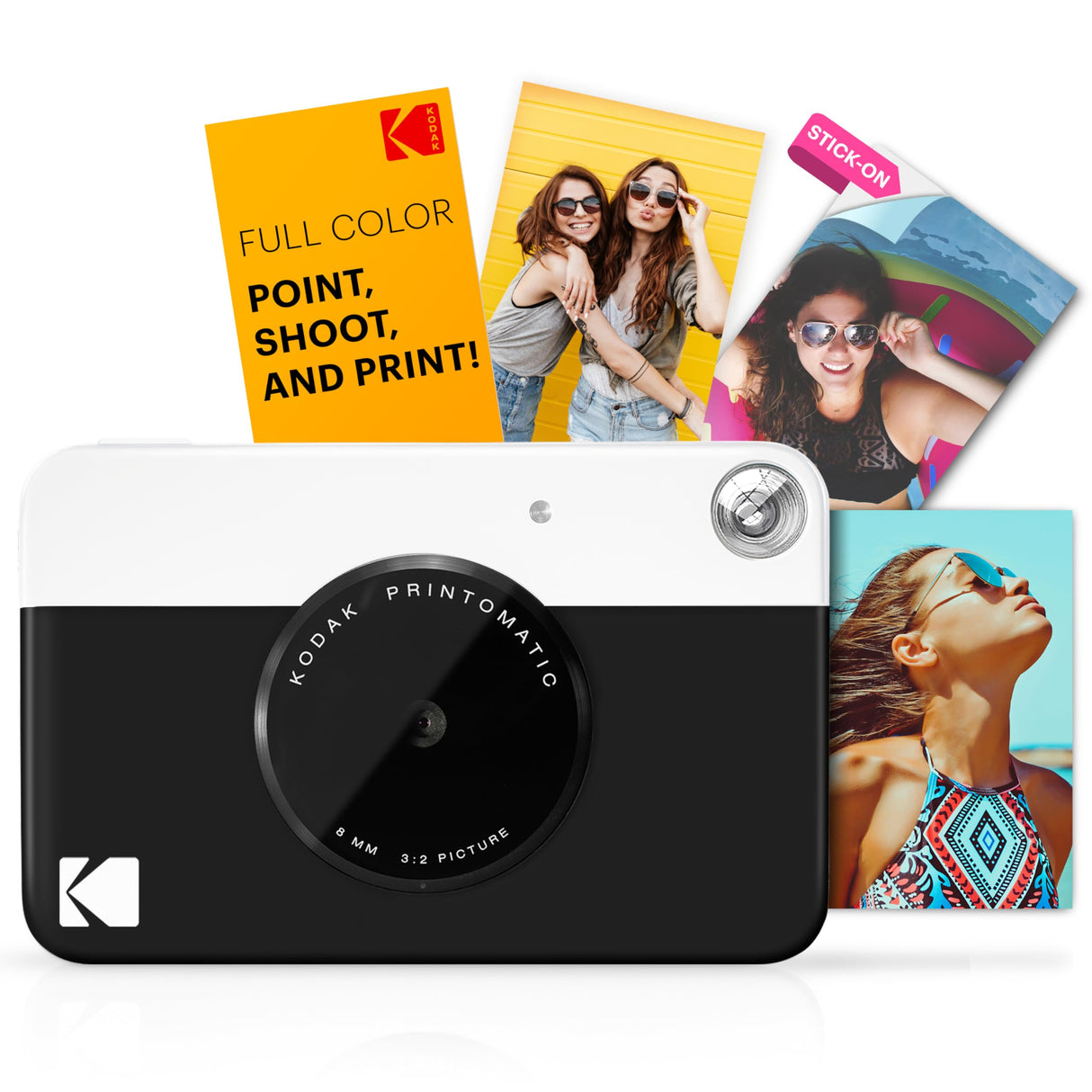 KODAK Printomatic Cámara instantánea (Negro) Paquete Todo Incluido con Papel fotográfico Zink (20 Hojas) y Mucho más.