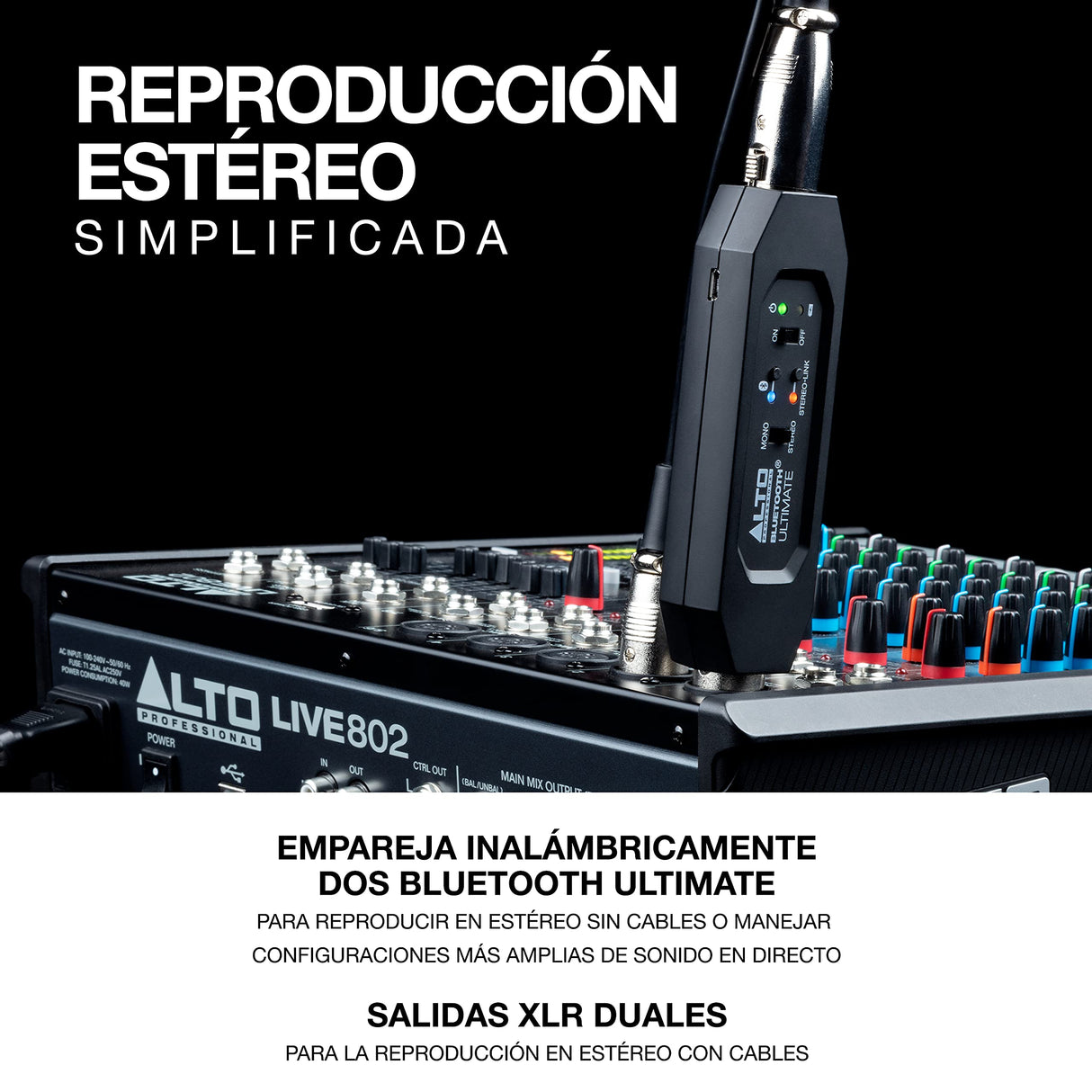 ALTO Bluetooth Ultimate Receptor Bluetooth Estéreo Recargable con XLR para Mesa de Mezclas y Equipos de Sonido