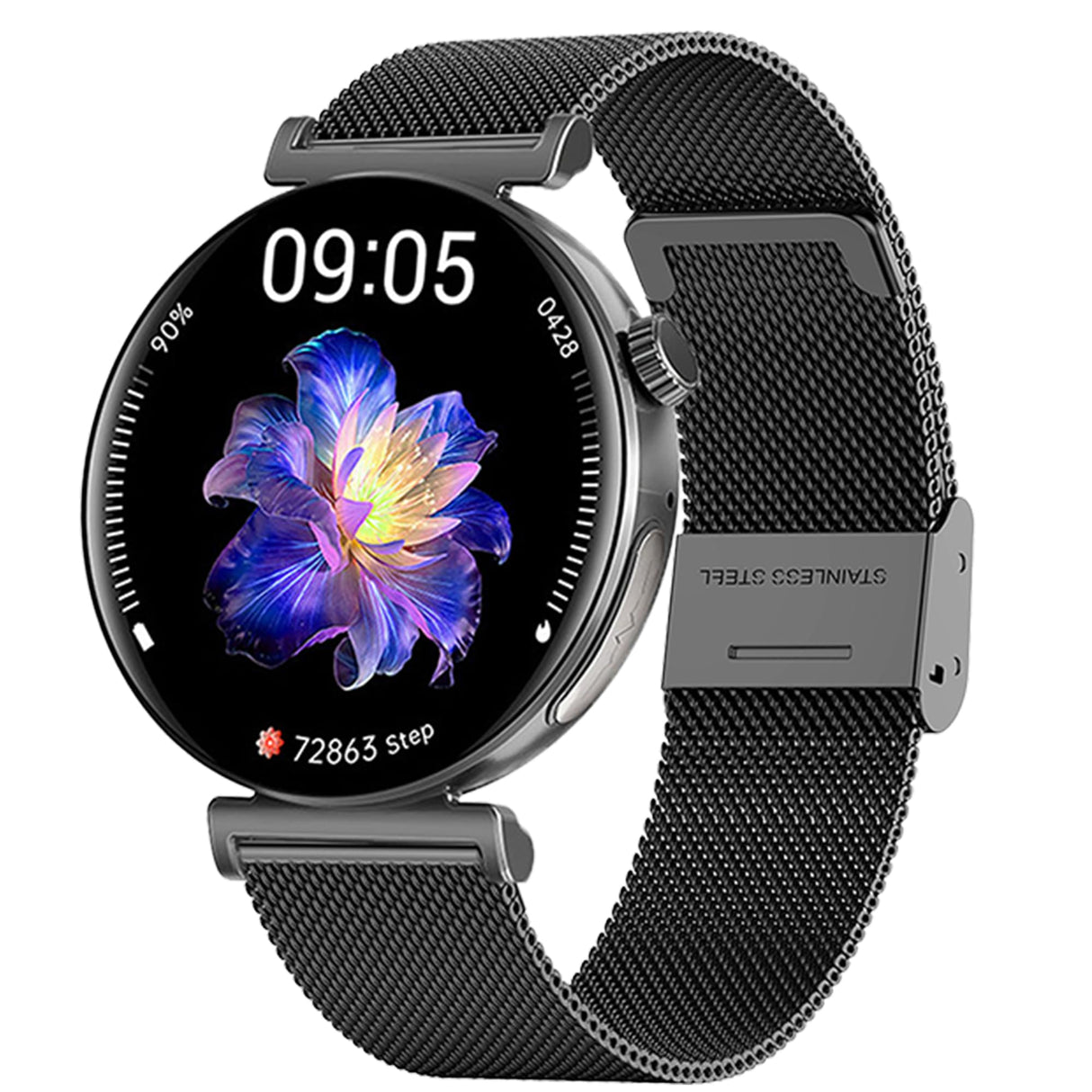 Knauermann Pro 3 Mini (2024) Negro - Reloj Inteligente de Salud con función de telefonía - Función ECG + HRV y SOS - Pantalla AMOLED - Bluetooth BT - Apnea del Sueño - Banda Milanesa Negro, 14-24,