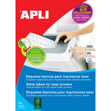 APLI 2530 - Etiquetas blancas imprimibles (210,0 x 297,0), adhesivo permanente 250 hojas