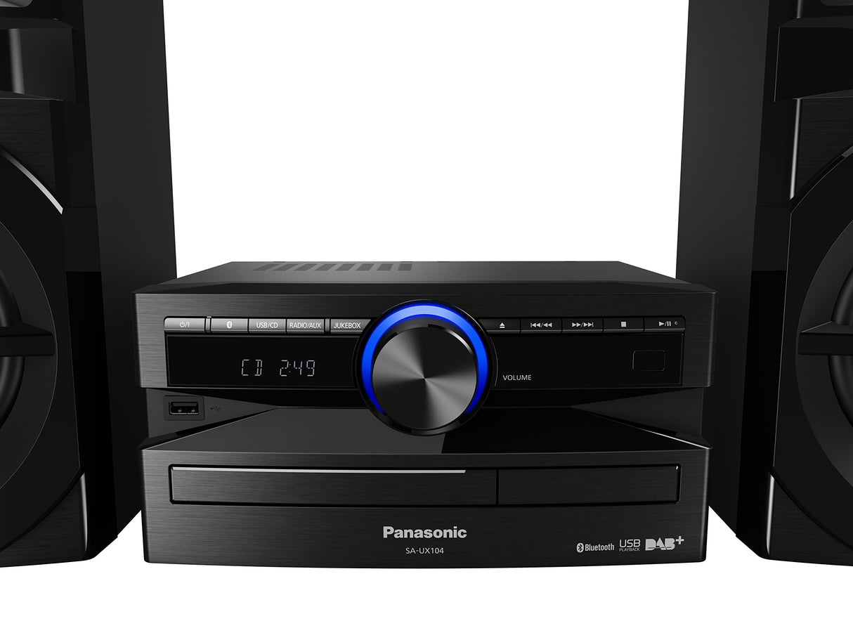 Panasonic SC-UX104EG-K - Micro música de CD (Bluetooth, sintonizador (Dab+/FM), USB, AUX-IN, DJ Jukebox, 300 W RMS, Color Negro