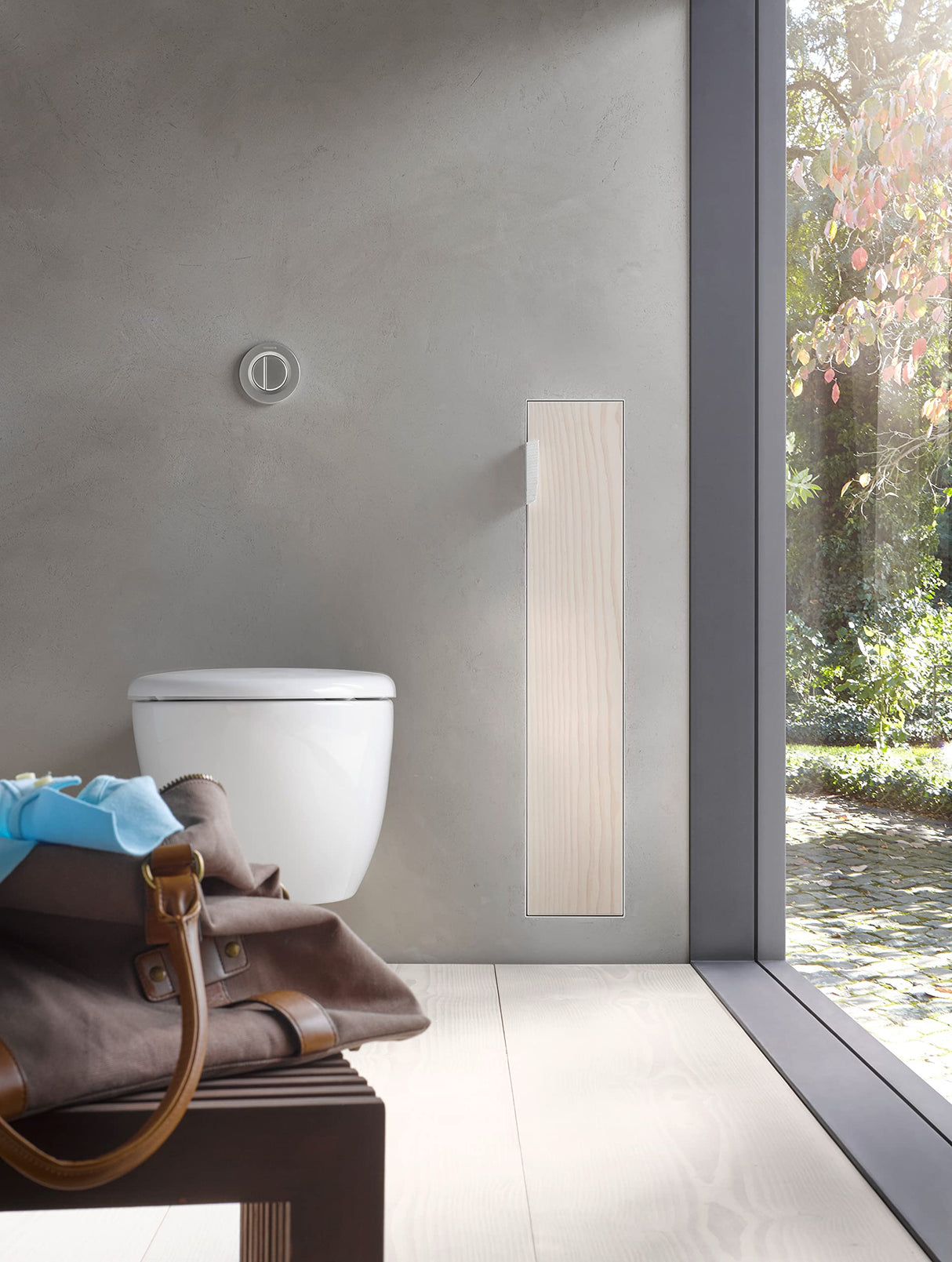 Emco ASIS Plus Módulo de Armario Empotrado para el Conjunto de escobillas, Armario de baño con Soporte para Papel higiénico, Armario Alto con función de Empuje para Abrir y Tope Derecho