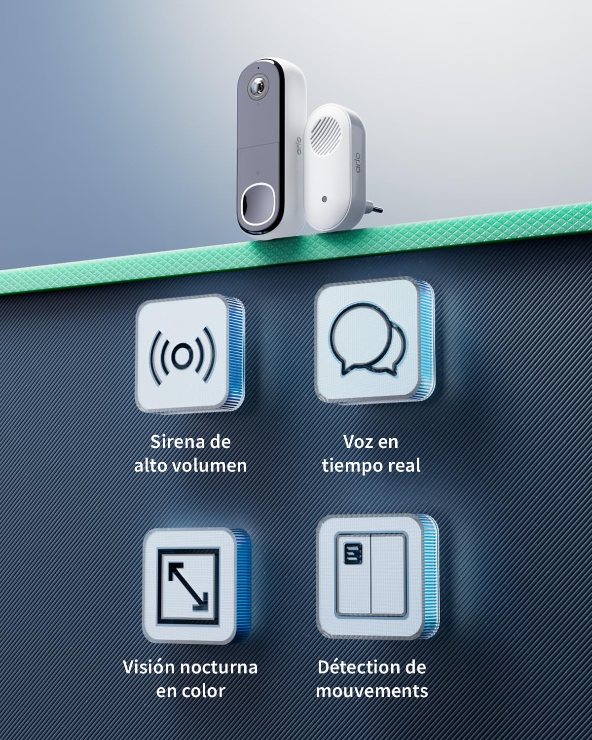 Arlo Essential 2K Videoportero WiFi + Timbre Inalámbrico Exterior Impermeable, Timbre Casa, Detector De Movimiento, Visión Nocturna, Audio Bidireccional, Prueba Arlo Secure Incluida, 1 Cámara, Blanca