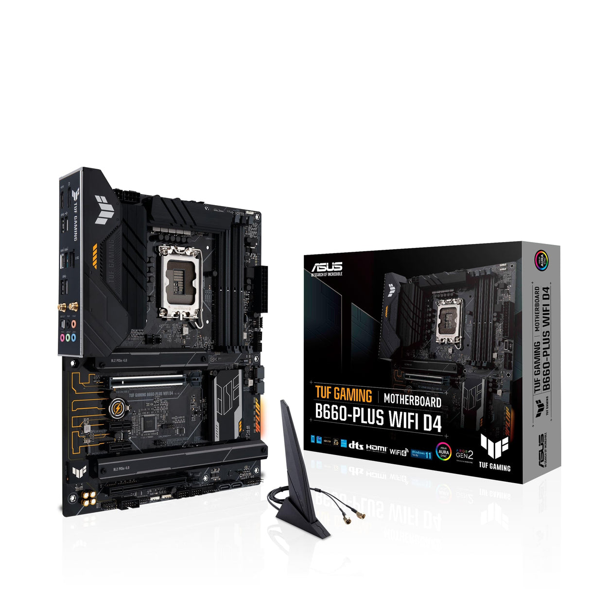 ASUS TUF GAMING B660-PLUS WIFI D4 - Placa base ATX Intel LGA 1700 (VRM de 10+1 fases, PCIe 5.0, tres M.2 PCIe 4.0, Intel 2.5Gb Ethernet, DisplayPort, HDMI, USB 3.2 tipo C frontal, Aura Sync)