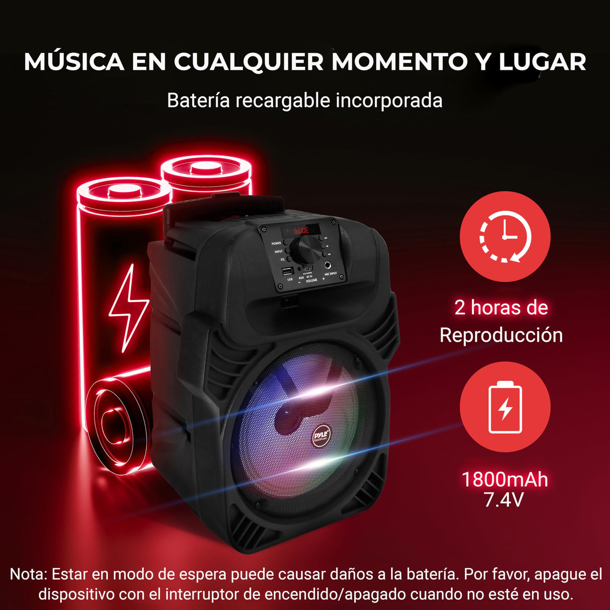 PYLE Altavoz Bluetooth, PA, 400V, Portatil, Recargable, Exteriores, Subwoofer de 8”, Tweeter de 1”, Función de grabación, Micrófono, Luces de Fiesta, Radio USB/SD, Mando a Distancia