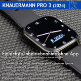Knauermann Pro 3 (2024) Negro – Reloj Sanitario Inteligente con función telefónica – sensores OSRAM – función ECG + HRV – BT Bluetooth – apnea del sueño – presión Arterial – Correa de Silicona,