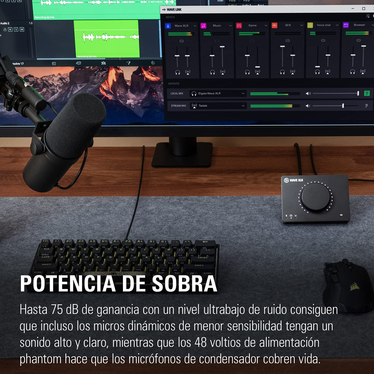 Elgato Wave XLR - Mezclador de audio y previo de 75 db para micrófono XLR a USB-C, alimentación phantom de 48 V, muteo táctil, software para streaming, grabación y podcasts, Mac y PC