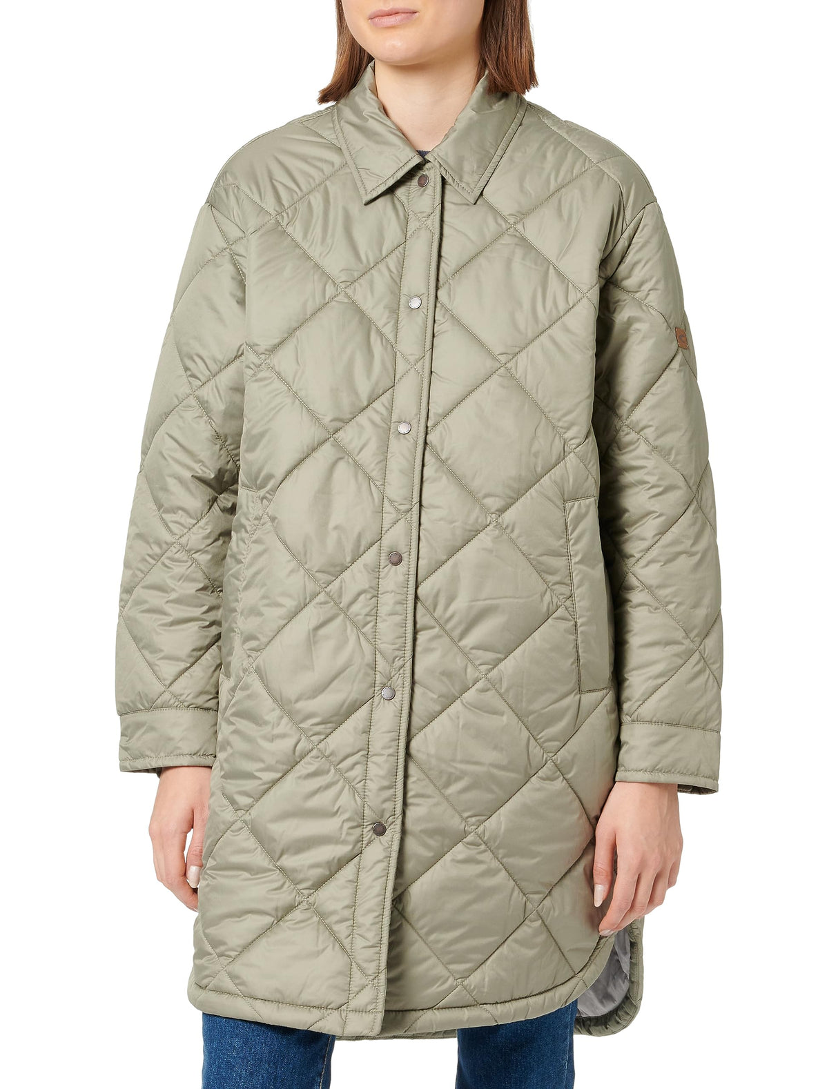 camel active Chaqueta Larga Acolchada en Estilo Overshirt Coat, Verde, 46 para Mujer