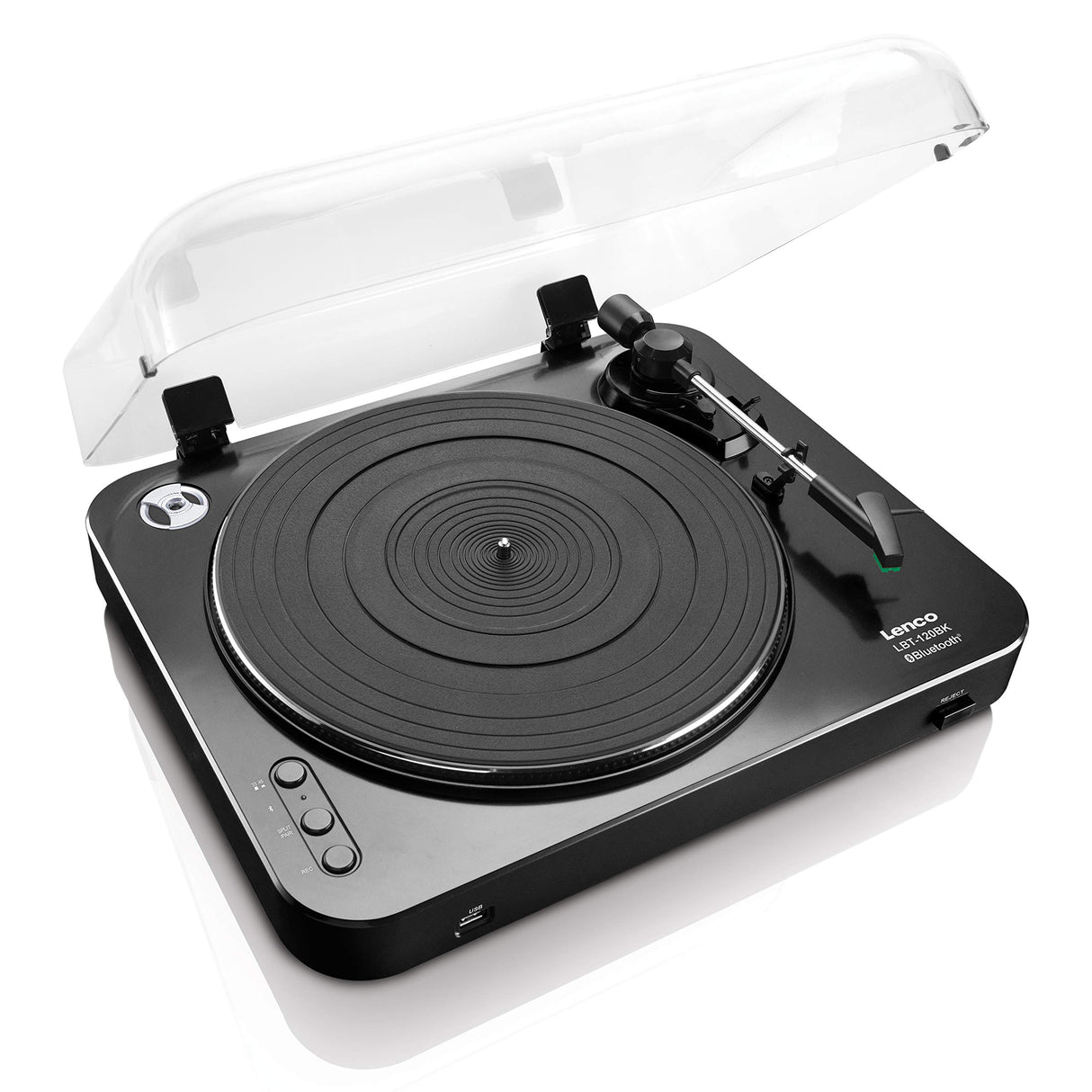 Lenco LBT-120 BK- Giradiscos USB semiautomático - Con Bluetooth - Transmisión por correa - 2 velocidades 33 rpm , 45 rpm - digitaliza sin PC - negro