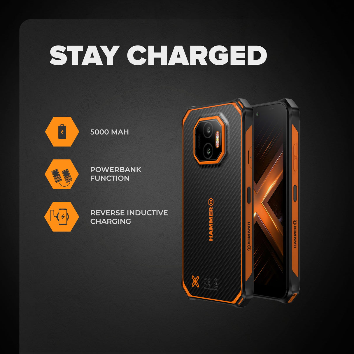 Hammer Energy X2 5G Smartphone Resistente Android 15, Teléfono Indestructible 6,1", IP69, 8 + 8 GB RAM, 256 GB de Almacenamiento, 5000 mAh, eSIM, 2 años de garantía