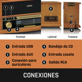 Lenco TCD-2551 Tocadiscos para Discos - Bluetooth Tocadiscos con Altavoz - Reproductor de CD - Pletina de Casete - 3 velocidades - Transmisión por Correa - 2 x 5 vatios - Madera