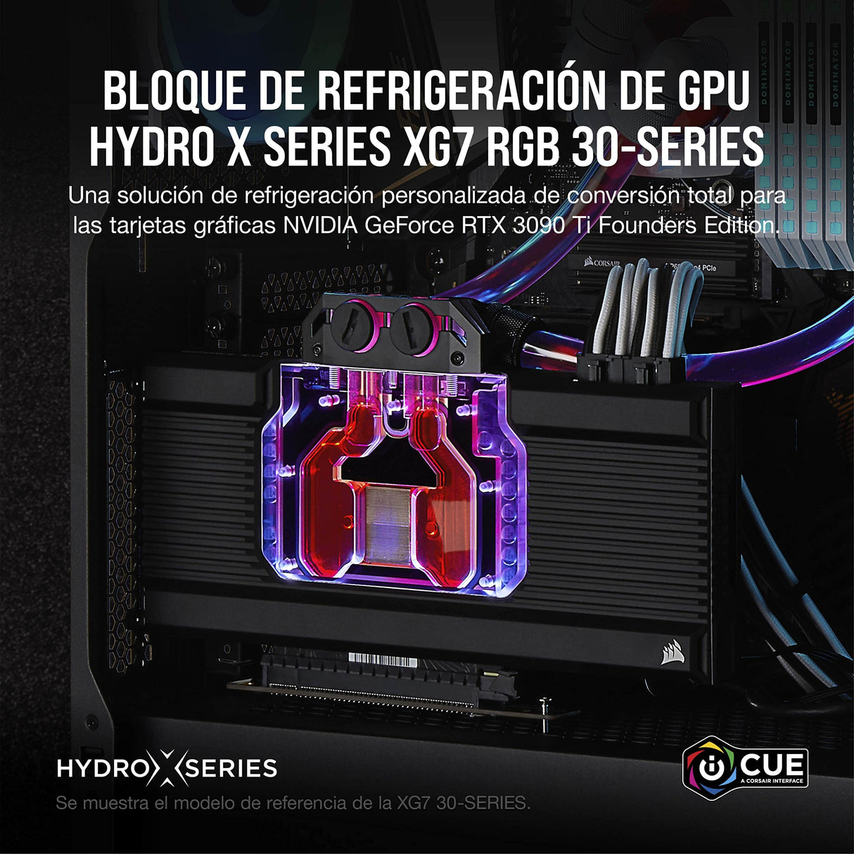 Corsair Hydro X Series XG7 RGB 3090 Ti Founders Edition Bloque de Refrigeración Líquida para GPU - para NVIDIA GeForce RTX 3090 Ti FE (Diseño con Placa Refrigerante de Cobre Niquelada) Negro