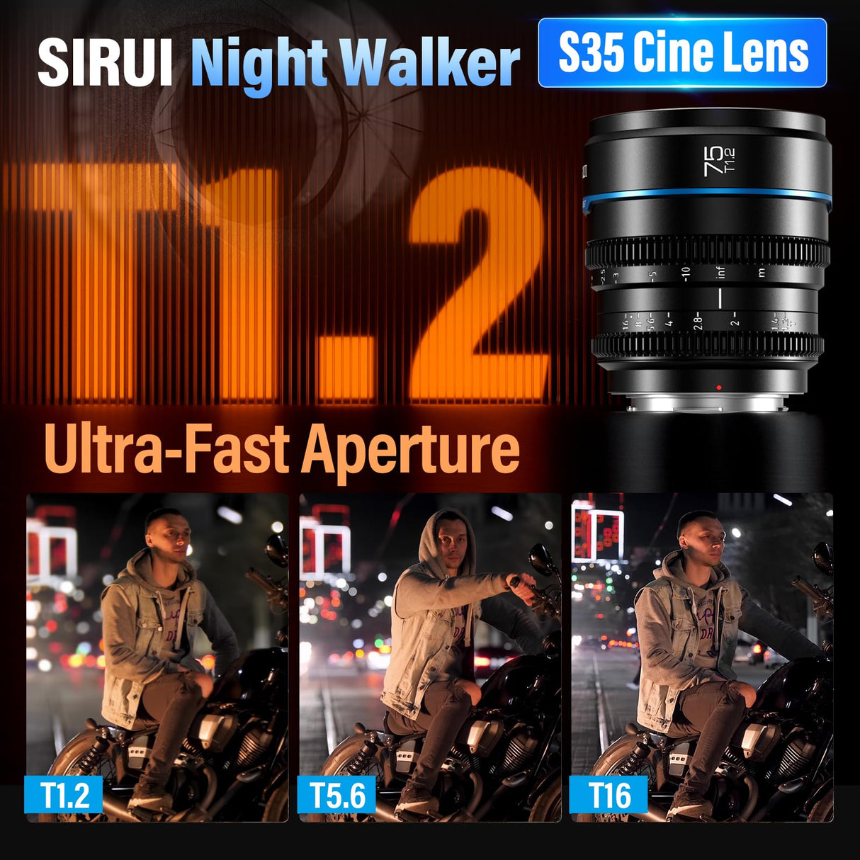 SIRUI Night Walker 75mm Lente de Cine con Enfoque Manual, Gran Apertura T1.2 con Marco S35 para X Montura Cameras, para X-H2/H2S, XT-4, XT-3,X-S10, X-S20 (MS75X-B, X Montura, Negro)