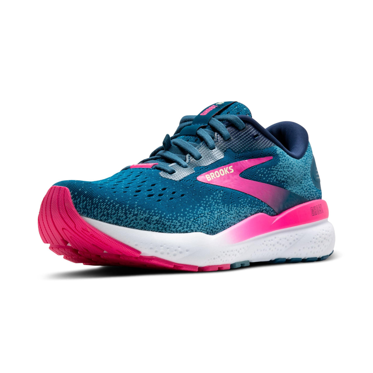 BROOKS Ghost 16 GTX, Sneaker Mujer, Azul marroquí/Rosa/Amarillo, 37.5 EU