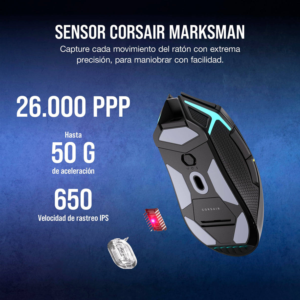 Corsair NIGHTSABRE WIRELESS RGB FPS/MOBA Ratón para Juegos - 26,000 DPI - 11 Botones Programables - Batería Hasta 100hrs - Compatible con iCUE - PC, PS5, PS4, Xbox - Negro