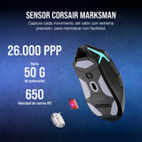 Corsair NIGHTSABRE WIRELESS RGB FPS/MOBA Ratón para Juegos - 26,000 DPI - 11 Botones Programables - Batería Hasta 100hrs - Compatible con iCUE - PC, PS5, PS4, Xbox - Negro