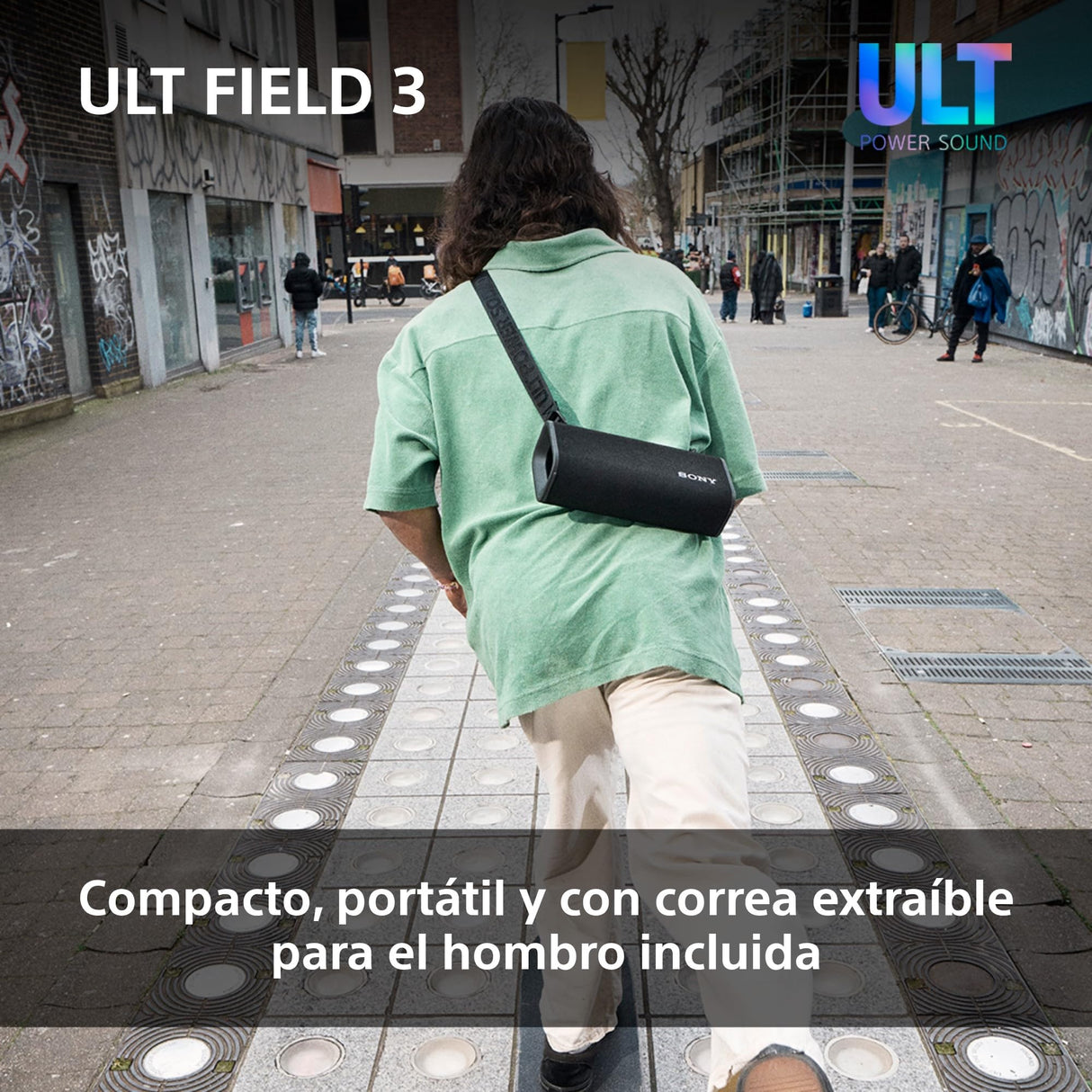 Sony ULT Field 3 - Altavoz Bluetooth portátil con ULT Power Sound, batería de 24 Horas, IP67, Resistente al Agua, al Polvo y a los Golpes, Correa Desmontable para el Hombro, Compacto - Negro