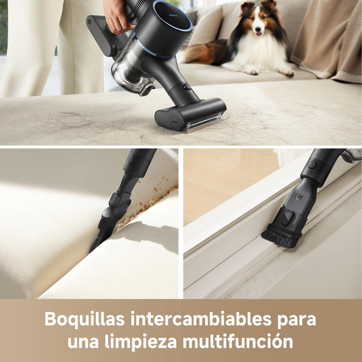 Mova S4 Detect Aspirador de mango inalámbrico con potente potencia de succión de 150 AW, tiempo de funcionamiento máximo de 90 minutos, un cepillo multisuperficie OptiInsight